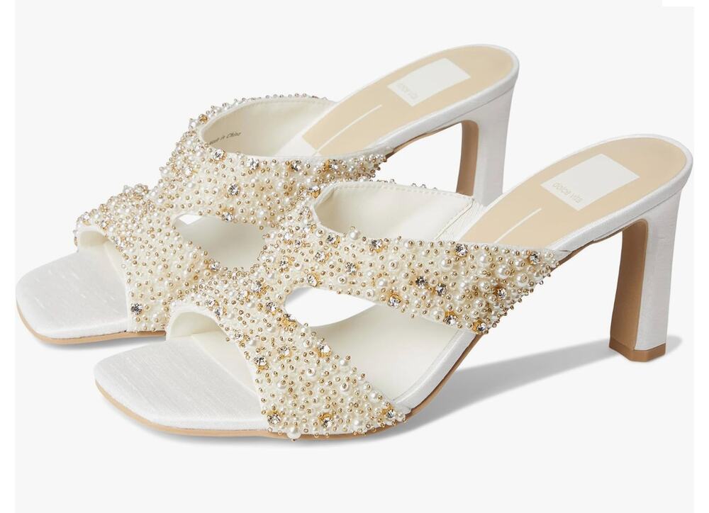 Dolce Vita Women's Gitel Rhinestone Crossband Dress Sandals Ivory 9 NIB Stylish